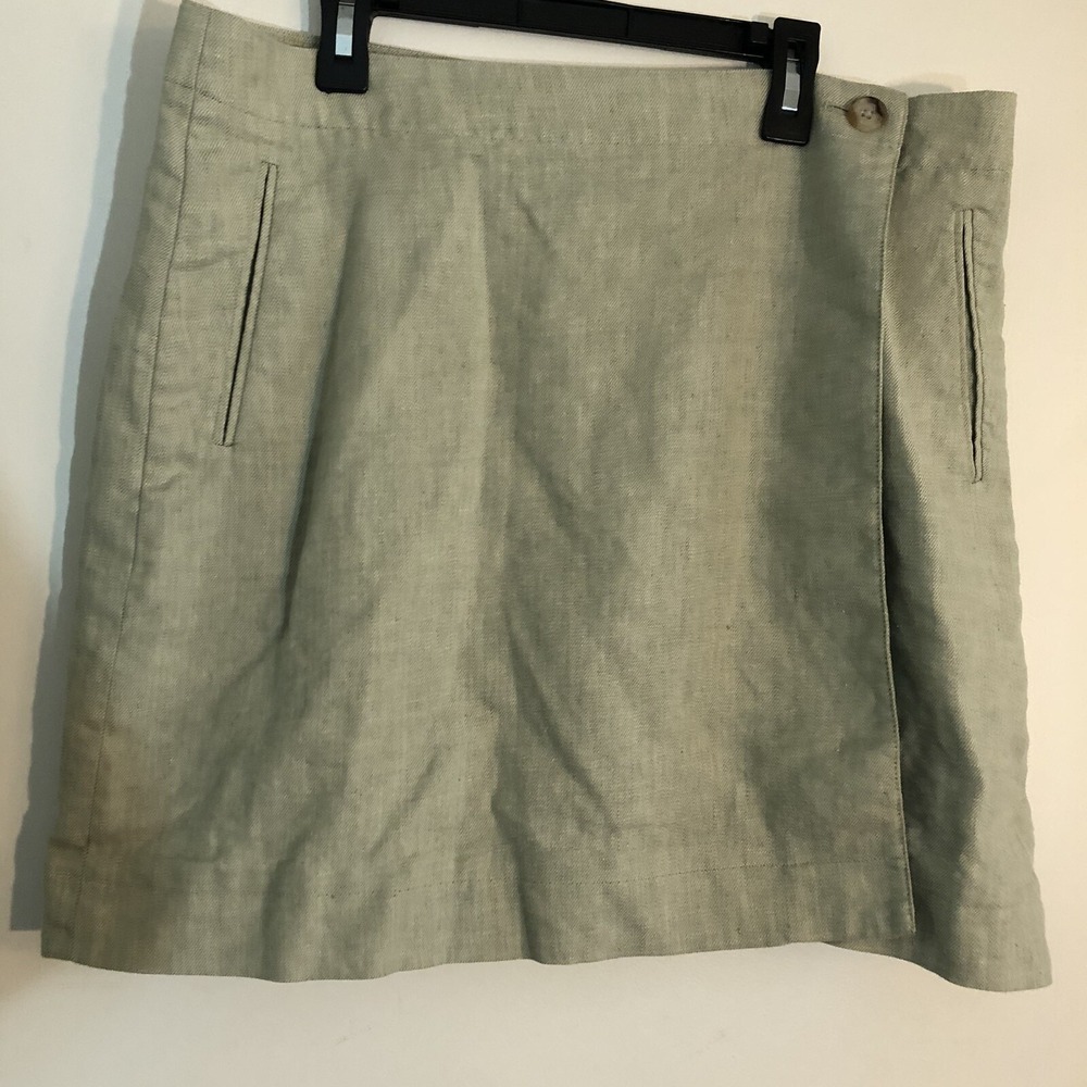 J Crew Light Green Linen Blend Wrap Skirt 14 Classic